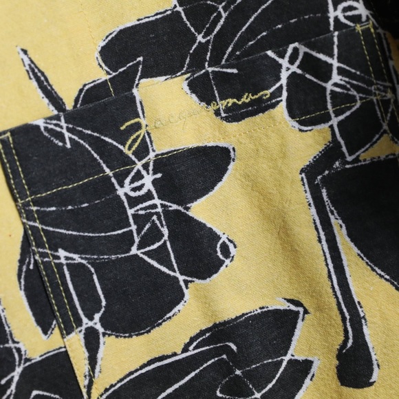 NWT Jacquemus Jean Camp-Collar Printed 100% Cotton Shirt Floral Yellow Print 50 - Picture 11 of 15